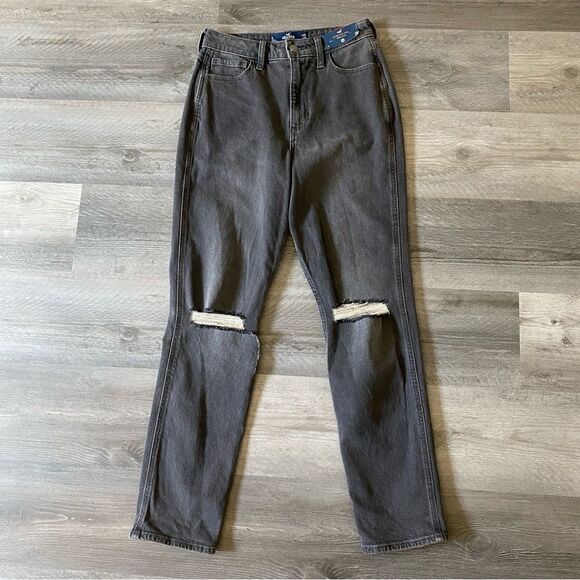 Hollister Ultimate High Rise Mom Jean Black 25 Stretch Ripped - Picture 2 of 16